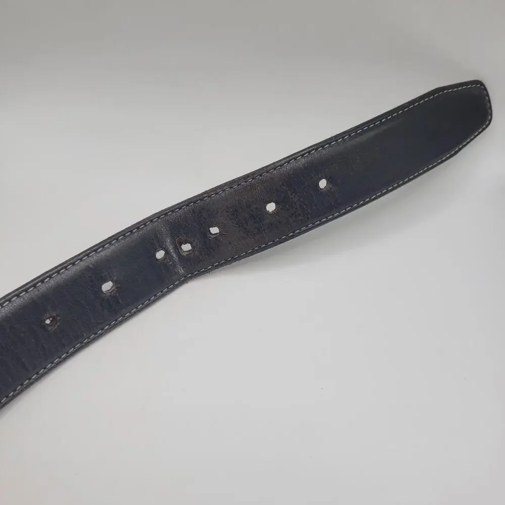 Polo Ralph‎ Lauren Belt 38 Black Leather Stitched Gunmetal Buckle Casual Preppy